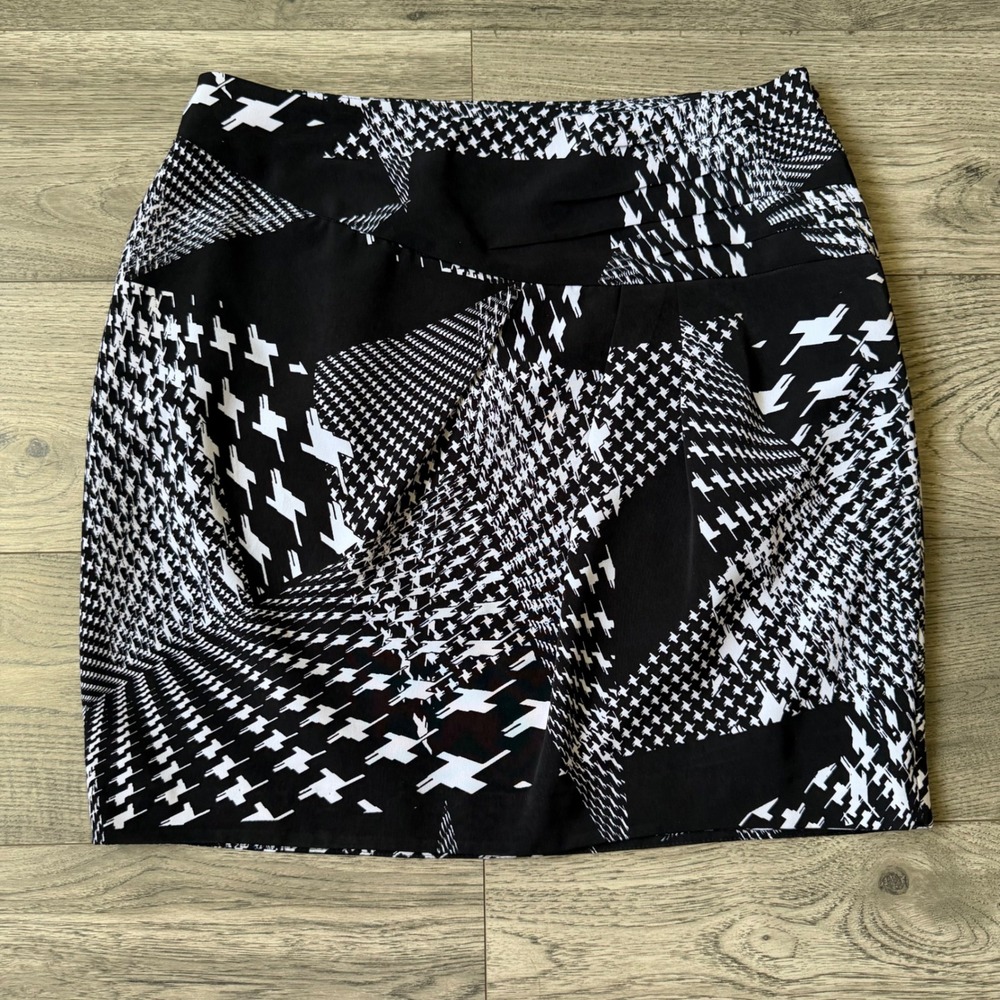 Worthington Womens Black White Abstract Houndstooth Mini Skirt Size 14 Lined
